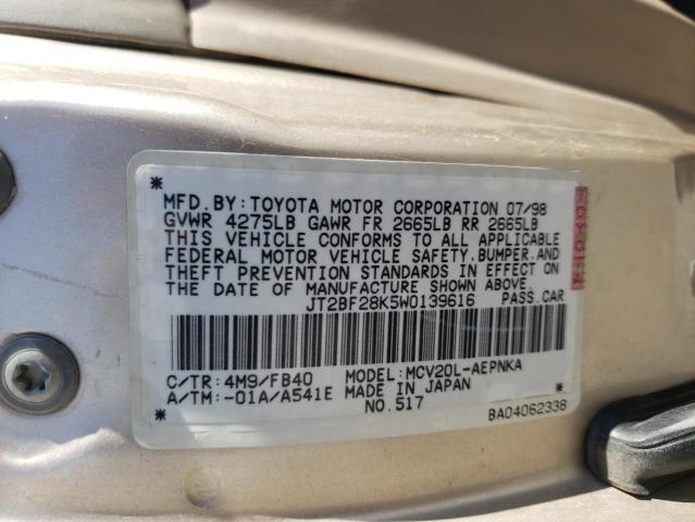 Photo 10 from auction – 1998 TOYOTA CAMRY with VIN JT2BF28K5W0139616