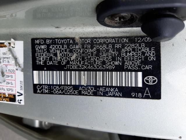 Photo 10 from auction – 2006 TOYOTA CAMRY LE with VIN JTDBE32K463063989