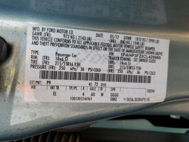 Photo 10 from auction – 2012 FORD FOCUS SE with VIN 1FAHP3F23CL429988