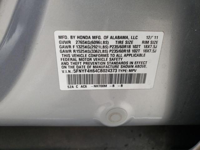 Photo 10 from auction – 2012 HONDA PILOT EXL with VIN 5FNYF4H64CB024373