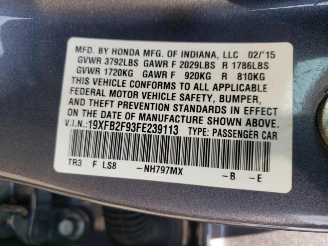 Photo 10 from auction – 2015 HONDA CIVIC with VIN 19XFB2F93FE239113