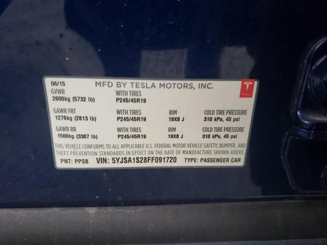 Photo 10 from auction – 2015 TESLA MODEL S 70 with VIN 5YJSA1S28FF091720