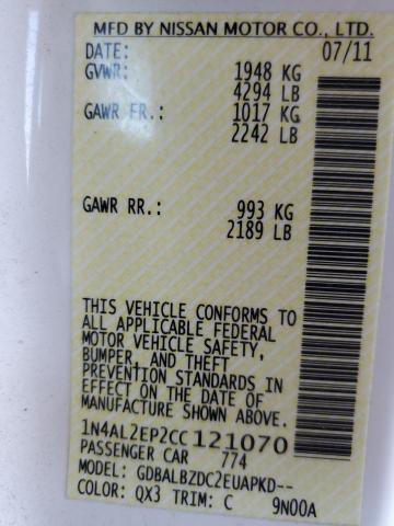 Photo 10 from auction – 2012 NISSAN ALTIMA S with VIN 1N4AL2EP2CC121070