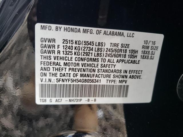Photo 10 from auction – 2016 HONDA PILOT EXL with VIN 5FNYF5H54GB056341