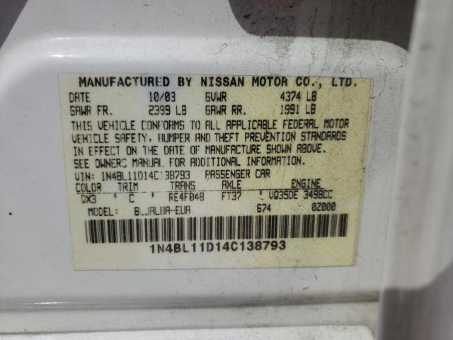 Photo 10 from auction – 2004 NISSAN ALTIMA SE with VIN 1N4BL11D14C138793