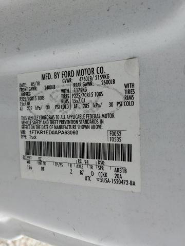 Photo 10 from auction – 2010 FORD RANGER SUP with VIN 1FTKR1ED0APA63060