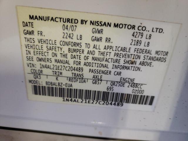 Photo 10 from auction – 2007 NISSAN ALTIMA 2.5 with VIN 1N4AL21E27C204489