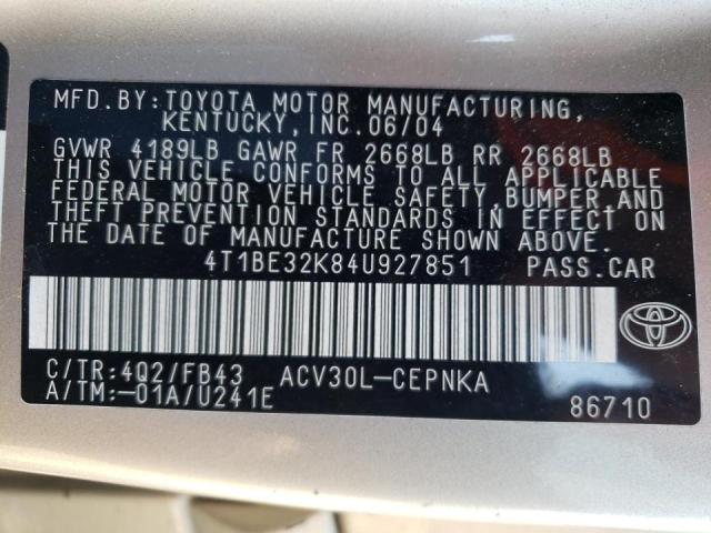 Photo 10 from auction – 2004 TOYOTA CAMRY LE with VIN 4T1BE32K84U927851