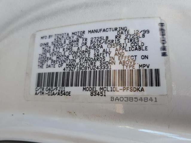 Photo 10 from auction – 2000 TOYOTA SIENNA CE with VIN 4T3ZF19C8YU243331