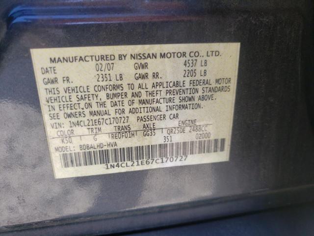 Photo 10 from auction – 2007 NISSAN ALTIMA HYB with VIN 1N4CL21E67C170727