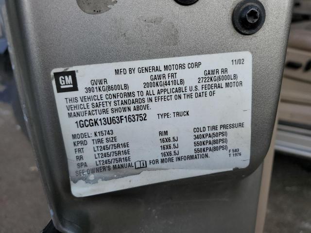 Photo 10 from auction – 2003 CHEVROLET SILVERADO with VIN 1GCGK13U63F163752