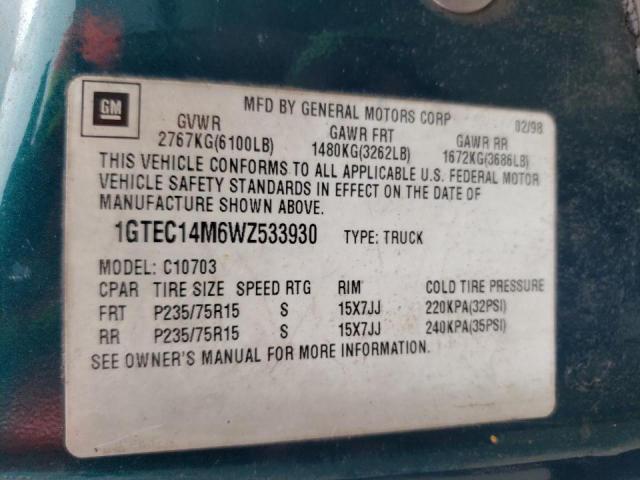 Photo 10 from auction – 1998 GMC SIERRA C15 with VIN 1GTEC14M6WZ533930