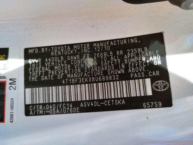 Photo 10 from auction – 2011 TOYOTA CAMRY BASE with VIN 4T1BF3EKXBU689832