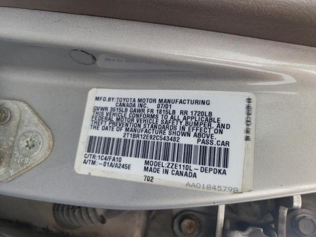 Photo 10 from auction – 2002 TOYOTA COROLLA CE with VIN 2T1BR12E92C543482
