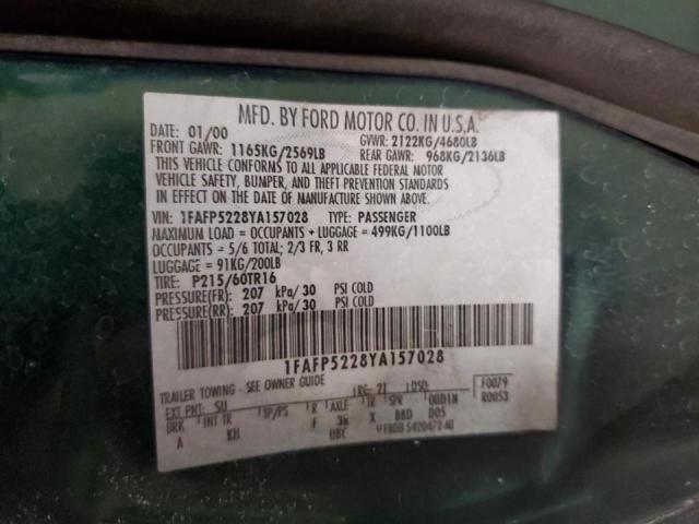 Photo 10 from auction – 2000 FORD TAURUS LX with VIN 1FAFP5228YA157028