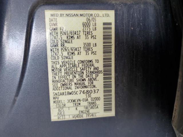 Photo 10 from auction – 2005 NISSAN PATHFINDER with VIN 5N1AR18W05C768037