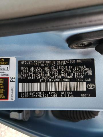 Photo 10 from auction – 2012 TOYOTA CAMRY BASE with VIN 4T1BF1FK2CU567888