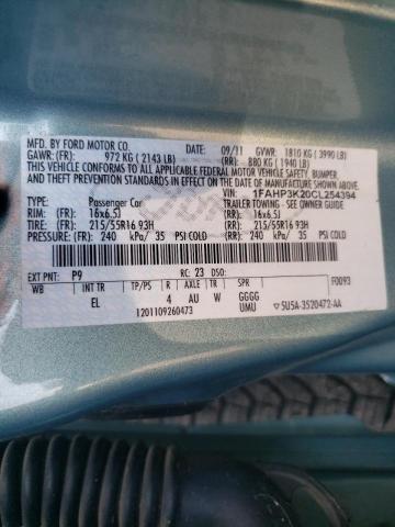 Photo 10 from auction – 2012 FORD FOCUS SE with VIN 1FAHP3K20CL254394