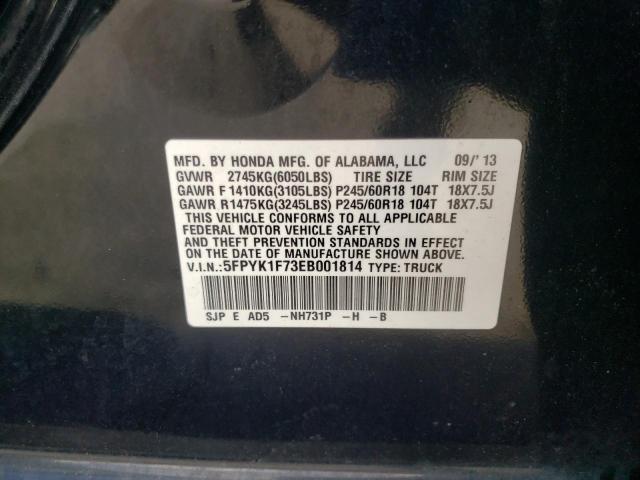 Photo 10 from auction – 2014 HONDA RIDGELINE with VIN 5FPYK1F73EB001814