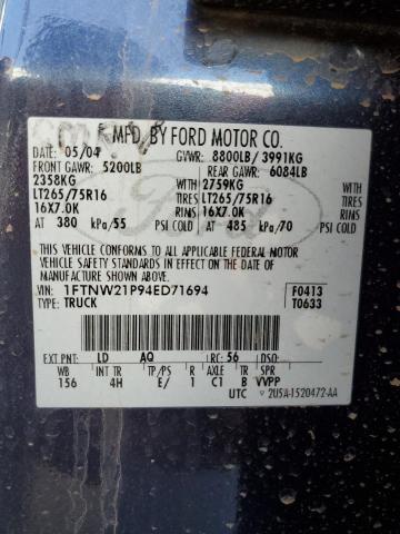 Photo 10 from auction – 2004 FORD F250 with VIN 1FTNW21P94ED71694