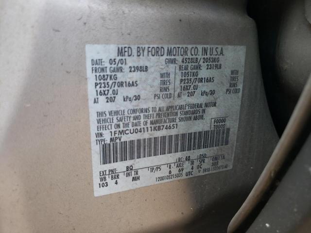 Photo 10 from auction – 2001 FORD ESCAPE XLT with VIN 1FMCU04111KB74651