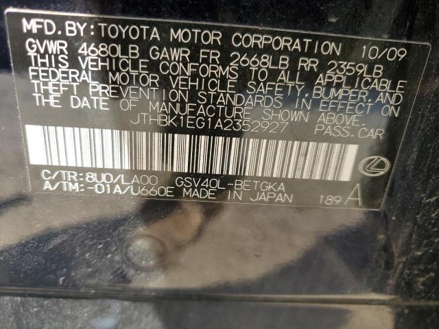 Photo 10 from auction – 2010 LEXUS ES 350 with VIN JTHBK1EG1A2352927