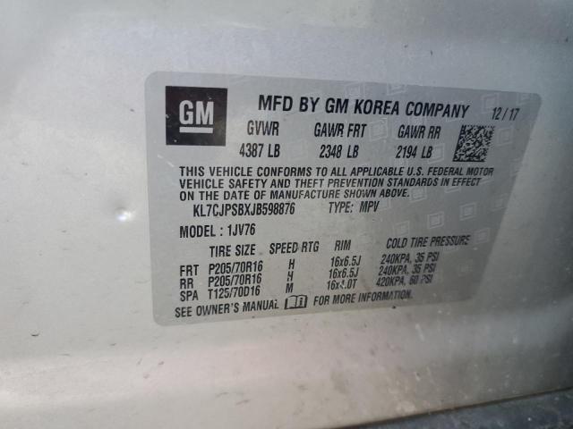 Photo 10 from auction – 2018 CHEVROLET TRAX 1LT with VIN KL7CJPSBXJB598876