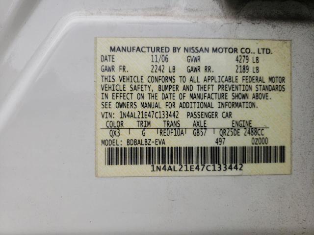 Photo 10 from auction – 2007 NISSAN ALTIMA 2.5 with VIN 1N4AL21E47C133442