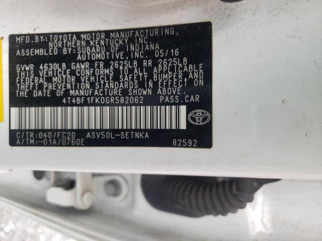 Photo 10 from auction – 2016 TOYOTA CAMRY LE with VIN 4T4BF1FK0GR582062