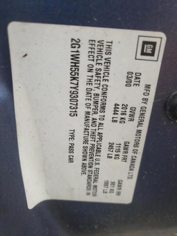 Photo 10 from auction – 2000 CHEVROLET IMPALA LS with VIN 2G1WH55K7Y9307315