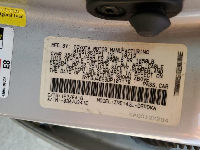 Photo 10 from auction – 2013 TOYOTA COROLLA BA with VIN 5YFBU4EE9DP107178
