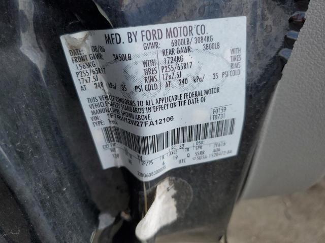 Photo 10 from auction – 2007 FORD F150 SUPER with VIN 1FTRW12W27FA12106