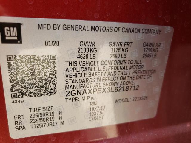 Photo 10 from auction – 2020 CHEVROLET EQUINOX PR with VIN 2GNAXPEX3L6218712