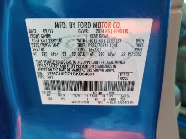 Photo 10 from auction – 2011 FORD ESCAPE XLT with VIN 1FMCU0D71BKB64661