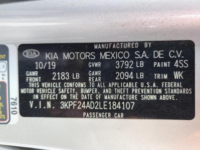 Photo 10 from auction – 2020 KIA FORTE FE with VIN 3KPF24AD2LE184107