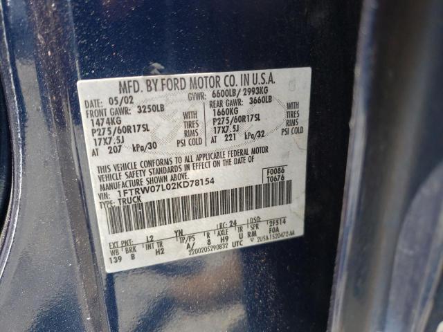 Photo 10 from auction – 2002 FORD F150 SUPER with VIN 1FTRW07L02KD78154