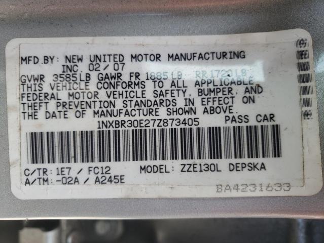 Photo 10 from auction – 2007 TOYOTA COROLLA CE with VIN 1NXBR30E27Z873405