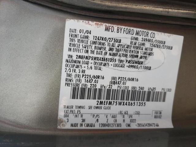 Photo 10 from auction – 2004 MERCURY GRAND MARQ with VIN 2MEFM75WX4X651355