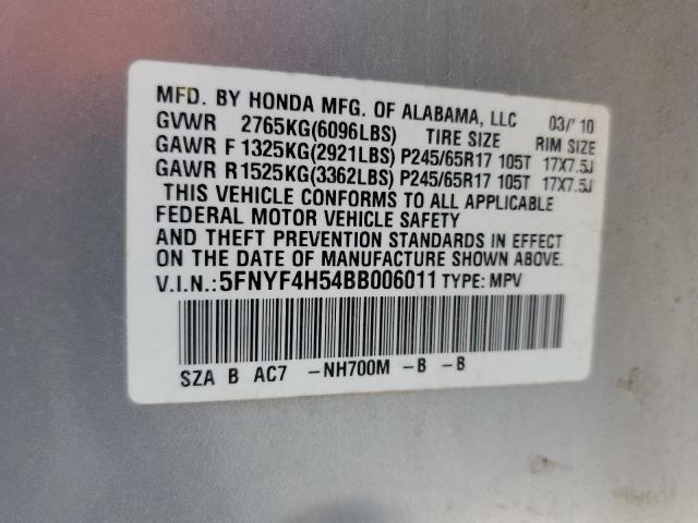 Photo 10 from auction – 2011 HONDA PILOT EXL with VIN 5FNYF4H54BB006011