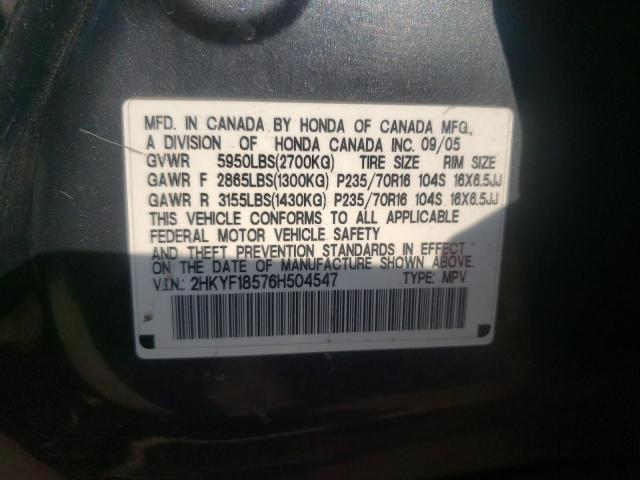 Photo 10 from auction – 2006 HONDA PILOT EX with VIN 2HKYF18576H504547