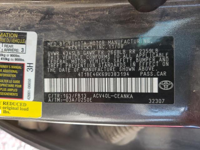Photo 10 from auction – 2009 TOYOTA CAMRY BASE with VIN 4T1BE46K69U383194