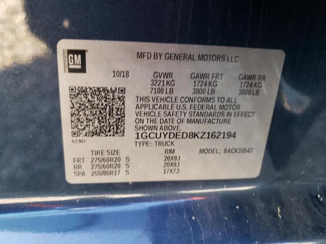 Photo 10 from auction – 2019 CHEVROLET SILVERADO with VIN 1GCUYDED8KZ162194