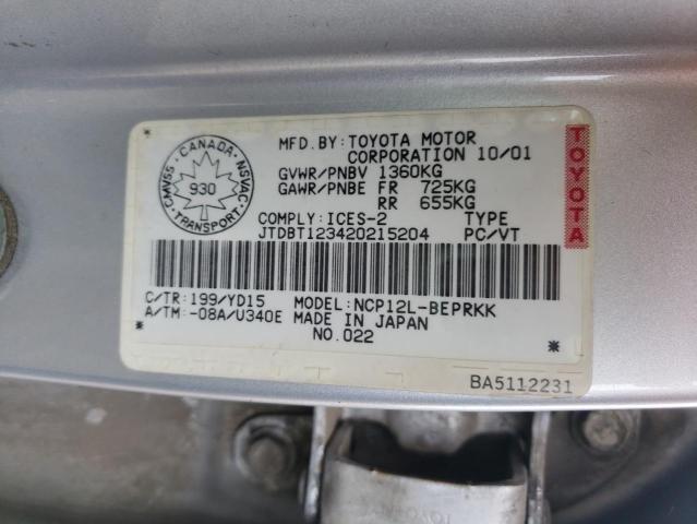 Photo 10 from auction – 2002 TOYOTA ECHO with VIN JTDBT123420215204
