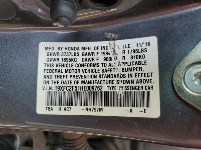 Photo 10 from auction – 2017 HONDA CIVIC LX with VIN 19XFC2F51HE009762