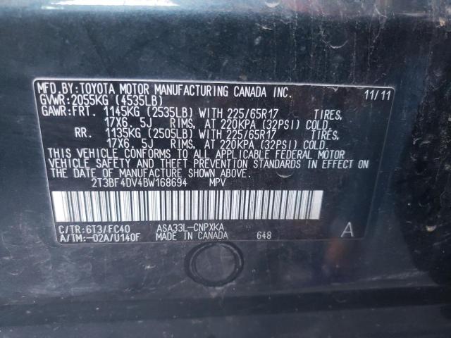 Photo 10 from auction – 2011 TOYOTA RAV4 with VIN 2T3BF4DV4BW168694