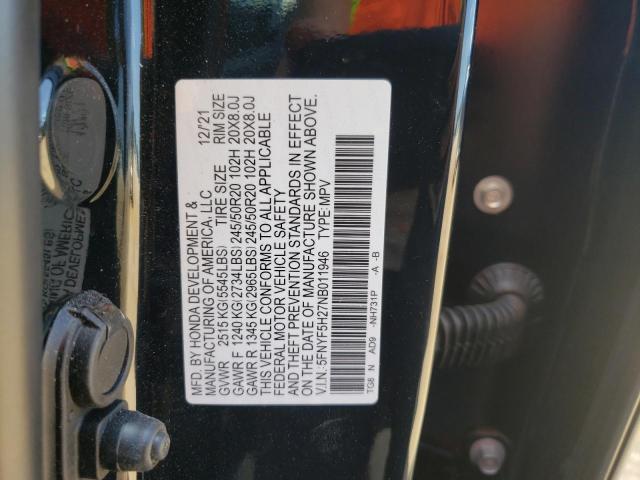 Photo 10 from auction – 2022 HONDA PILOT SE with VIN 5FNYF5H27NB011946