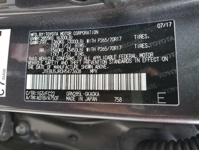 Photo 10 from auction – 2017 TOYOTA 4RUNNER SR with VIN JTEBU5JR0H5473608