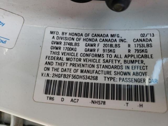 Photo 10 from auction – 2013 HONDA CIVIC LX with VIN 2HGFB2F56DH534268