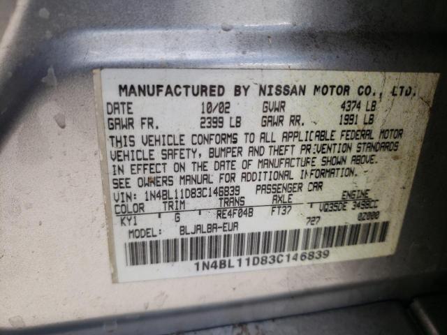 Photo 10 from auction – 2003 NISSAN ALTIMA SE with VIN 1N4BL11D83C146839