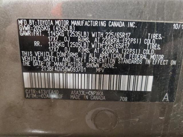 Photo 10 from auction – 2011 TOYOTA RAV4 with VIN 2T3BF4DV5BW093701
